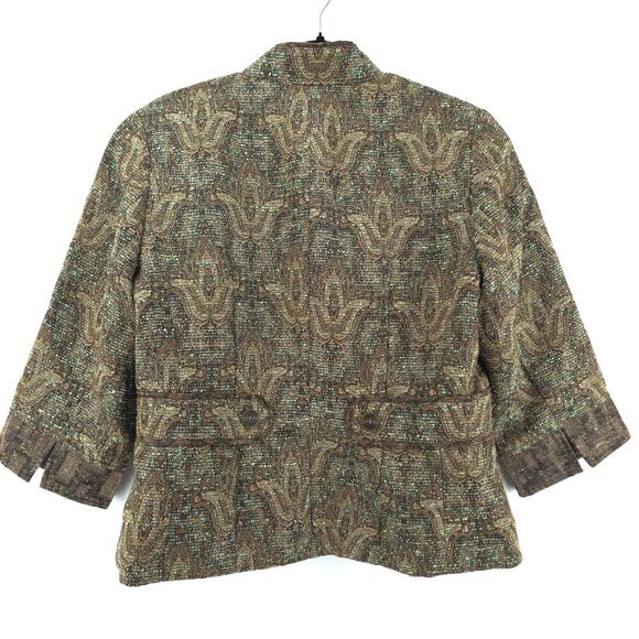 Vintage Twee Coldwater Creek Tweed Woven Art Tapestry Bolero Blazer Jacket 12 - Picture 9 of 16